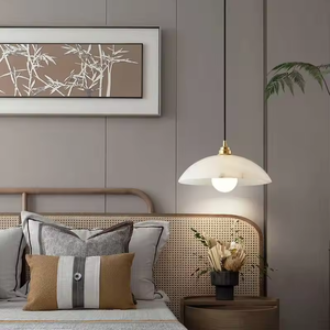 Modern Alabaster Pendant Light Round Bowl Shade Gold Brass LED 2700K Warm <b>White</b> E27 Bulb Base for Dining Room - Product Image 5