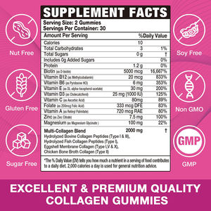 OEM Vegan Premium Collagène Gummies 5 <span class=keywords><strong>Types</strong></span> Biotine Vitamine C <span class=keywords><strong>Zinc</strong></span> pour la peau Ongles Cheveux Sans danger pour les femmes enceintes Suppléments à base de plantes - Product Image 2