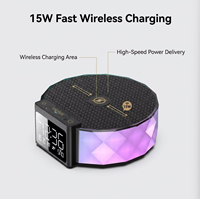 Veilleuse LED 15W rechargeable par USB à changement de couleur avec horloge, design contemporain, intensité réglable, pour un sommeil confortable, idéale pour le salon - Nouveauté 2025