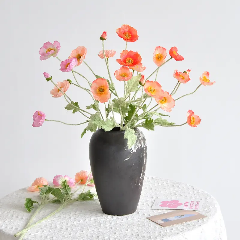 Korean Style White Orange Pink Wedding Flower Home Party Arrangements Artificial Poppy Flower