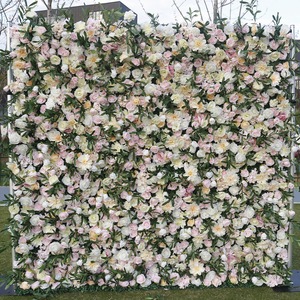 Fondo floral suave en tonos pastel con hojas verdes, telón de fondo de flores artificiales para estudio fotográfico y fiestas. - Product Image 5