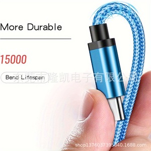Braided <b>Usb</b> Type C Data <b>Cable</b> 1m Fast <b>Charging</b> For Mobile Phones Coral Blue Nylon Jacket Aluminum Alloy - Product Image 2