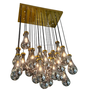 Lampadario in Vetro e <span class=keywords><strong>Metallo</strong></span> LED Regolabile in Altezza, Stile Industriale Americano Retrò di Lusso per Hotel, Villa, Soggiorno e Camera da Letto - Product Image 1
