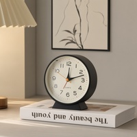 Horloge de bureau analogique électronique silencieuse moderne, ronde, en métal, mini, à piles, avec alarme, pour chambre à coucher, bureau, décoration de la maison