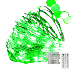 Décoration de Noël : Lumières <span class=keywords><strong>LED</strong></span> vertes à piles avec fil de cuivre <span class=keywords><strong>micro</strong></span> et télécommande pour pots et créations artisanales - Product Image 1