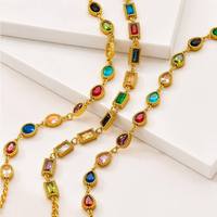 Bracelet Tennis en Gros avec Zircons Arc-en-ciel, Pierres Précieuses Multicolores Taille Ovale Émeraude Poire, Bracelet à Maillons Plaqué Or 18K pour Femme, Vente en Gros