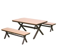 Ensemble de table et de chaises de jardin en métal fer forgé moderne et durable, en bois carré, pour cour