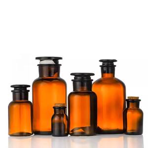 透明な琥珀色の口の広い化学実験ガラスの薬液30ml-1000ml包装のためのガラスストッパーが付いているPharmaの試薬の薬瓶 - Product Image 2