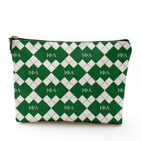 Sac cosmétique à fermeture éclair avec imprimé Argyle et lettres grecques Gamma Phi Delta Sorority, pochette de rangement portable pour maquillage, pour un usage quotidien