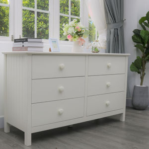 Cómoda de Almacenamiento de Madera de Caucho con 6 Cajones, Diseño Moderno, Color Blanco Personalizado, Embalaje Estándar, para Dormitorio Infantil, Sala de Estar, Oficina en Casa - Product Image 3
