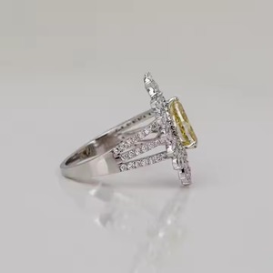 El último anillo de compromiso de doble Halo certificado por IGI, anillo de compromiso exclusivo con banda de oro de diamante cultivado en laboratorio de corte de pera amarillo sólido - Product Image 2