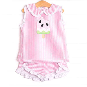 GSSO3236 Conjunto de Ropa de Yoga para Niñas, Diseño Personalizado, Estampado de Lazo Azul a Cuadros, Manga Corta, Venta al por Mayor - Product Image 4