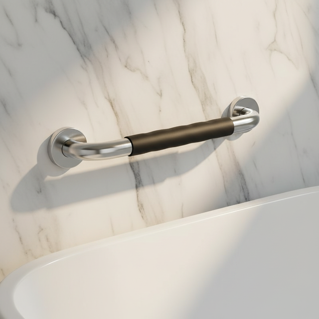 Hot Sell Modern Wall-Mounted 304 Stainless Steel Anti-Slip Water Resistant Bathroom Tub Grab Bar Black Silicone for Pregnant