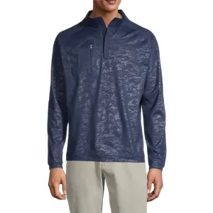 Men's Casual Printed Blue Polo 1/2 Half Zip Sweater Lightweight French Terry Quarter-Zip Neck Sweatshirt 1/4 Golf Pullover
