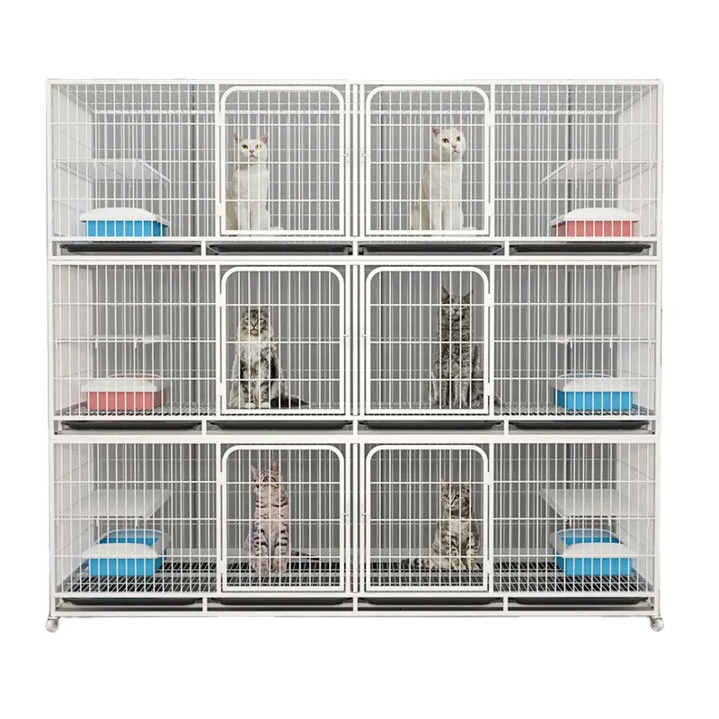 Wholesale Large Stainless Steel Wire Animal Supplies Metal Outdoor Cat Dog Pet Cages with Casters