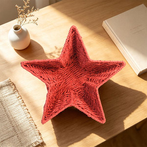 Handmade Rope Woven Star Storage <b>Basket</b> Red Polygon Shape Desktop Organizer For Living Room Coffee <b>Table</b> Snack Storage - Product Image 2