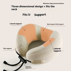 Almohada de espuma viscoelástica plegable en forma de U para el cuello con función de masaje, almohada para siesta de viaje y avión, soporte de columna Cervical para uso en el coche - Product Image 2