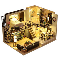 Kit de Casa de Muñecas en Miniatura de Madera Ensamblado a Mano al por Mayor, Adorno de Escritorio DIY de Mini Villa China Moderna Estilo Loft