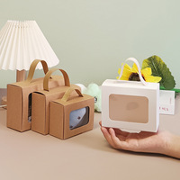 Boîte cadeau portable en papier kraft réutilisable avec poignée et fenêtre transparente au design créatif pour l'affichage de bonbons/biscuits, idéale pour les fêtes et les événements spéciaux