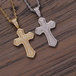 Full zirconium wide cross pendant, hip hop jewelry <b>copper</b> inlaid zircon trendy stacking, cross necklace - Product Image 2