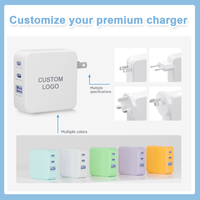Adaptateur de chargeur mural rapide GaN 65W 3 ports PD AC 3.0 pour Xiaomi iPhone Samsung Huawei Ordinateur portable Android Personnalisation du logo disponible