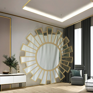 Round <b>Wall</b> <b>Mirror</b> With Brass Frame <b>Lighted</b> Decorative <b>Mirror</b> For Interior Design - Product Image 3