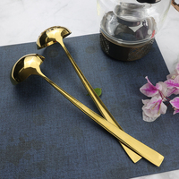 Ensemble de louches à soupe et cuillères ajourées en acier inoxydable doré effet miroir, à long manche, pour buffet, hôtel, restaurant, vente en gros