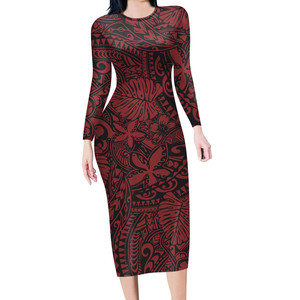 <span class=keywords><strong>Robe</strong></span> blanche et <span class=keywords><strong>noire</strong></span> à manches longues femmes Samoa polynésien avec <span class=keywords><strong>fleurs</strong></span> tropicales imprimer robes de soirée moulantes robes de Cocktail Sexy - Product Image 2