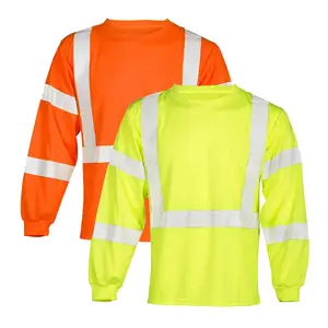 Camisa reflectante de seguridad para construcción, camisa de trabajo de manga larga, color naranja, clase 3, suministro de fábrica