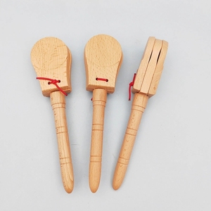 Castagnette en bois de hêtre avec manche, instrument de percussion Orff, claquettes à main pour enfants, jouet musical rythmique - Product Image 2