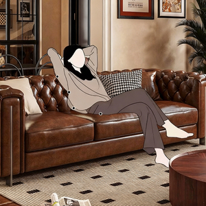 Canapé combiné en cuir véritable à quatre places, style rétro américain, rangée droite, <span class=keywords><strong>nouveau</strong></span> style, éponge cirée à l'huile pour villa - Product Image 2