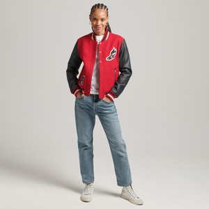 American-style School-style <b>Patchwork</b> Pearl-inlaid Baseball <b>Jacket</b> for Couples with PU Leather Sleeve Varsity <b>Jacket</b> - Product Image 4