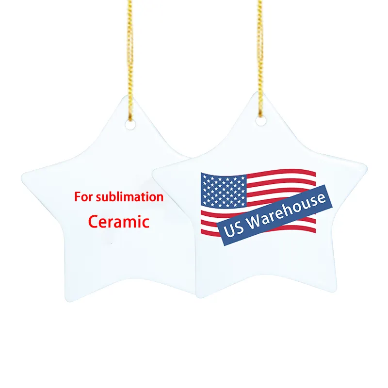 Christmas Sublimation Wreath Xmas White Ceramic Family Wings Tile Star Metal Ornaments Blanks Case With Box