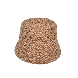 Nhà Máy Bán Buôn Mùa Hè Thời Trang Raffia Crochet Mũ Rơm Rộng vành Bãi Biển Mặt Trời Hat Phụ Nữ Thời Trang Hat Với Đồng Bằng Phong Cách