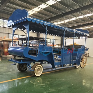 Autobús turístico eléctrico azul de gran tamaño, parque temático con múltiples vagones con ruedas doradas y vagones turísticos para parques. - Product Image 6