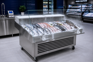 Mostrador Refrigerador Comercial de Acero Inoxidable para Pescado Fresco, Vitrina Exhibidora de Mariscos con Cubierta de Vidrio - Product Image 5