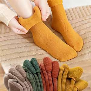 Calcetines de Mujer Personalizados, Gruesos, Cálidos, Térmicos, para Invierno, de Color Sólido, con Forro de Felpa - Product Image 1