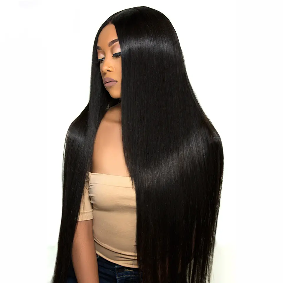 Long 40Inch Human Lace Frontal Wig Vendors Straight Virgin Brazilian Lace Front Human Hair Wigs For Black Women