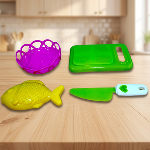 Plastic Kids Kitchen Play Set with Cutting Board <b>Knife</b> Basket Toy Food for Pretend Kitchen Role Play - Product Image 3