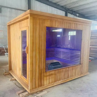 Kaca Sauna panorama luar ruangan bergaya 4-orang, kayu Cedar, finishing kontemporer & Bluetooth, harga murah