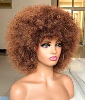 Perruque afro bouclée élégante pour femmes Cheveux humains et mélange de fibres à haute température 200% densité Perruque fabriquée à la machine