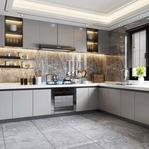 Îlot de cuisine moderne, ensemble de cuisine complet avec panneau en mélamine et évier en acier inoxydable pour appartement - Product Image 3