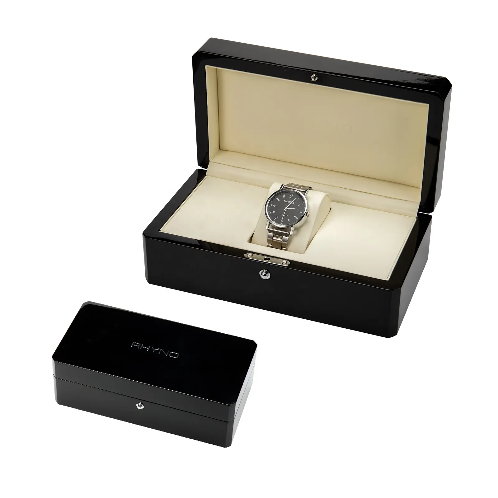 Прямая прямая черная матовая Высококачественная упаковка для часов с логотипом на заказ, роскошная деревянная коробка для часов для одиночных часов