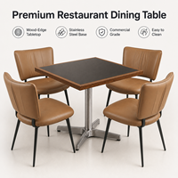 Table de restaurant, table de café, table carrée de bistrot, table à manger avec base en métal, robuste, bord en bois, pour hôtel, vente en gros, sur mesure, OEM