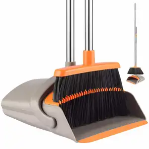 Broom and Dustpan Set with Comb Commercial Perfect for Courtyard Garage Lobby Mall Market Kitchen Room Office Pet Hair Rubbish