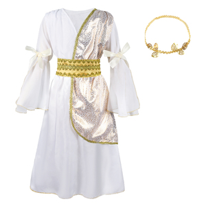 Costume da <span class=keywords><strong>Toga</strong></span> Greca per Halloween, Set da 2 Pezzi, Abito da Principessa Romana con Corona Dorata e Ghirlanda di Foglie - Product Image 2