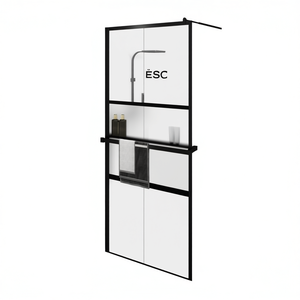 Mampara de ducha con estante, 39.4x76.8 pulgadas, vidrio ESG, marco de aluminio, puerta corredera, diseño minimalista - Product Image 1