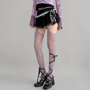 Heart Shaped Suspender Fishnet Stockings Women Ultra Thin 0D Black Transparent Pantyhose With Lace Design - Product Image 4