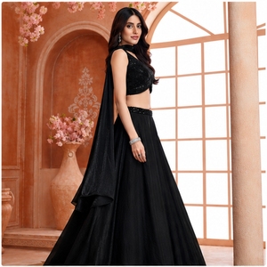 Conjunto de Lehenga Choli Negro Bordado para Mujer con Dupatta, Traje Tradicional Festivo para Bodas y Recepciones - Product Image 2