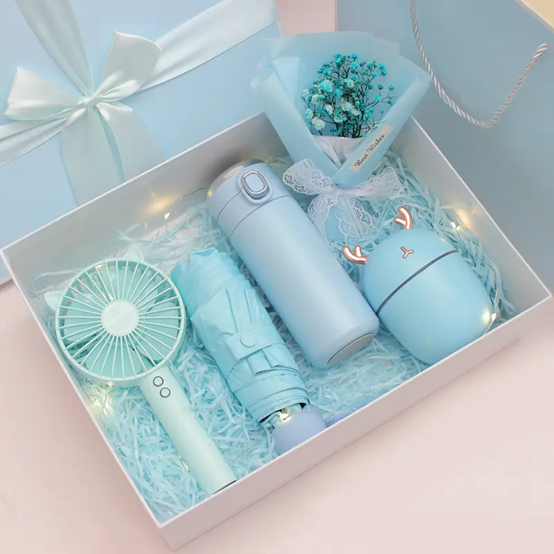 Promozione personalizzabile souvenir damigella regalo regalo conservato ventilatore di fiori umidificatore d'aria regali di nozze per gli ospiti Set regalo per le donne